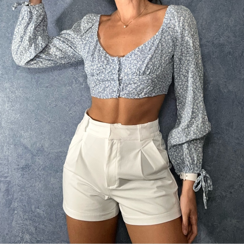 Princess Polly Light Blue Floral Crop Top